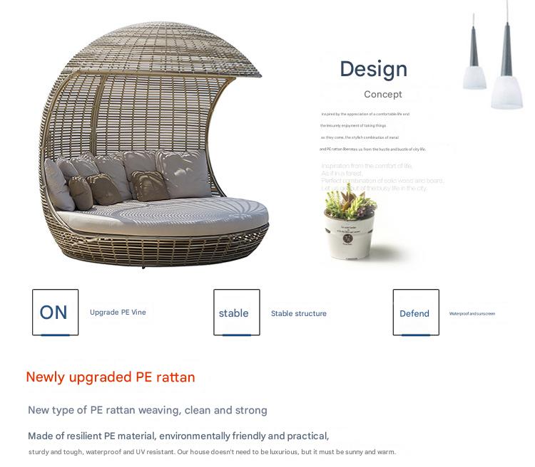 Luxury Outdoor Rattan Daybed Pod with Canopy