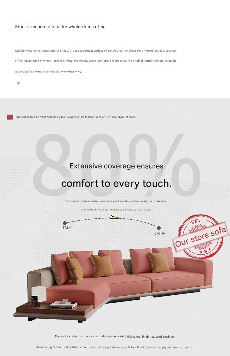 Italian Horizonte Flat Floor Leather Sofa With Side Cabinet