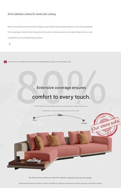 Italian Horizonte Flat Floor Leather Sofa With Side Cabinet