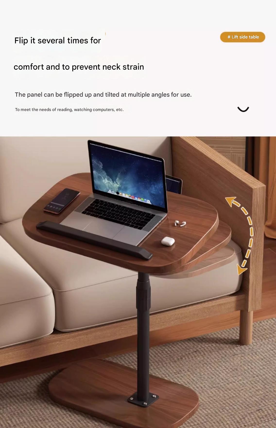 Luxury Adjustable Sofa Side Table with Wooden Top