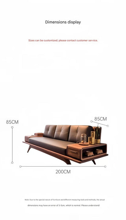 Luxury Walnut Wooden Sofa Set with Built-In Side Storage