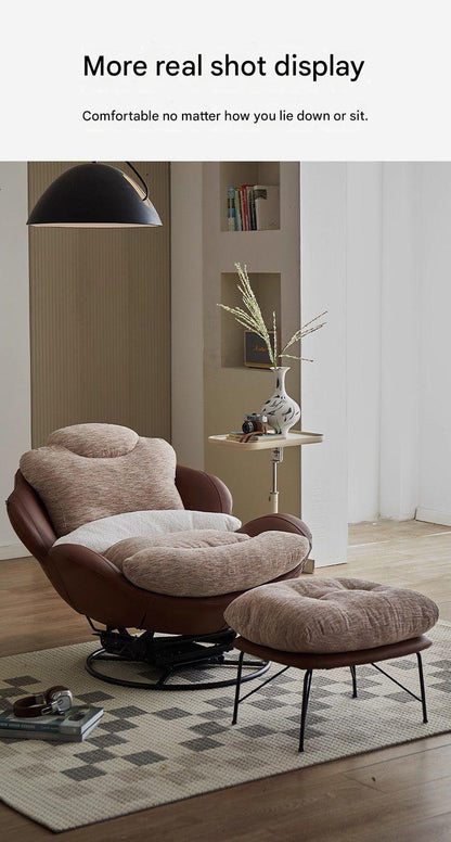 Modern Eggshell Swivel Recliner Chair with Ottoman