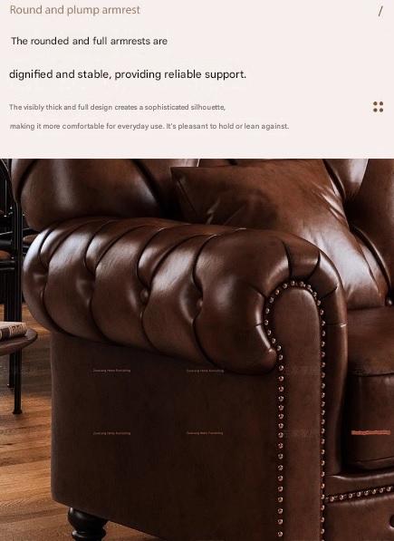 Classic Vintage Tufted Leather Sofa Set
