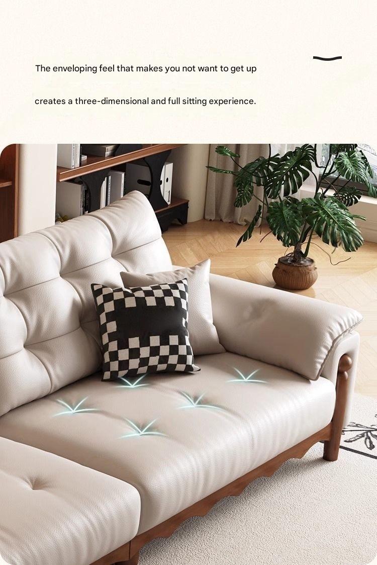 Retro Wooden Leather Sofa