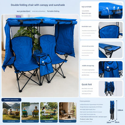 Portable Foldable Double Camping Chair with Sunshade Canopy