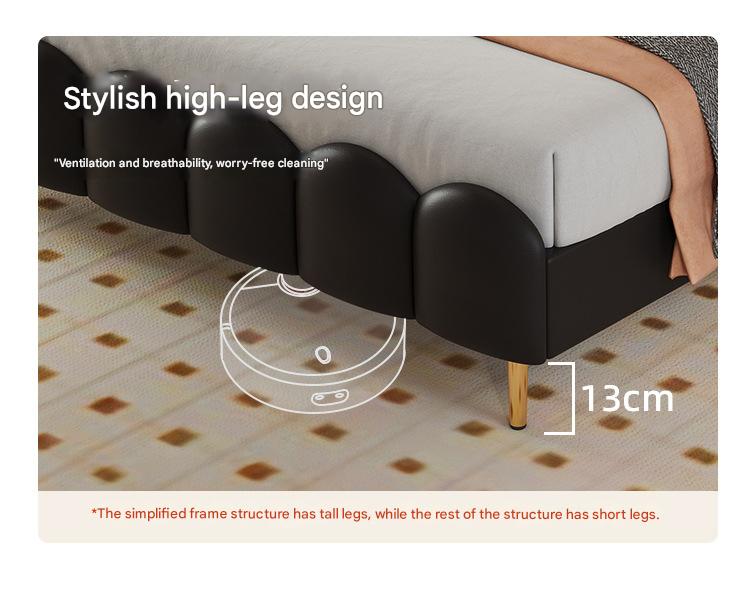 Modern Leather Double Bed with Curved Headboard