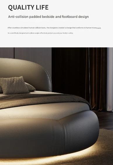Luxury Round Leather Bed With LED