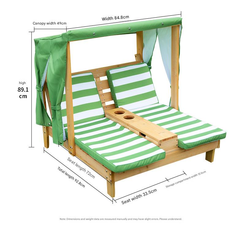 Kids Outdoor Double Lounge Chair with Canopy and Cushion