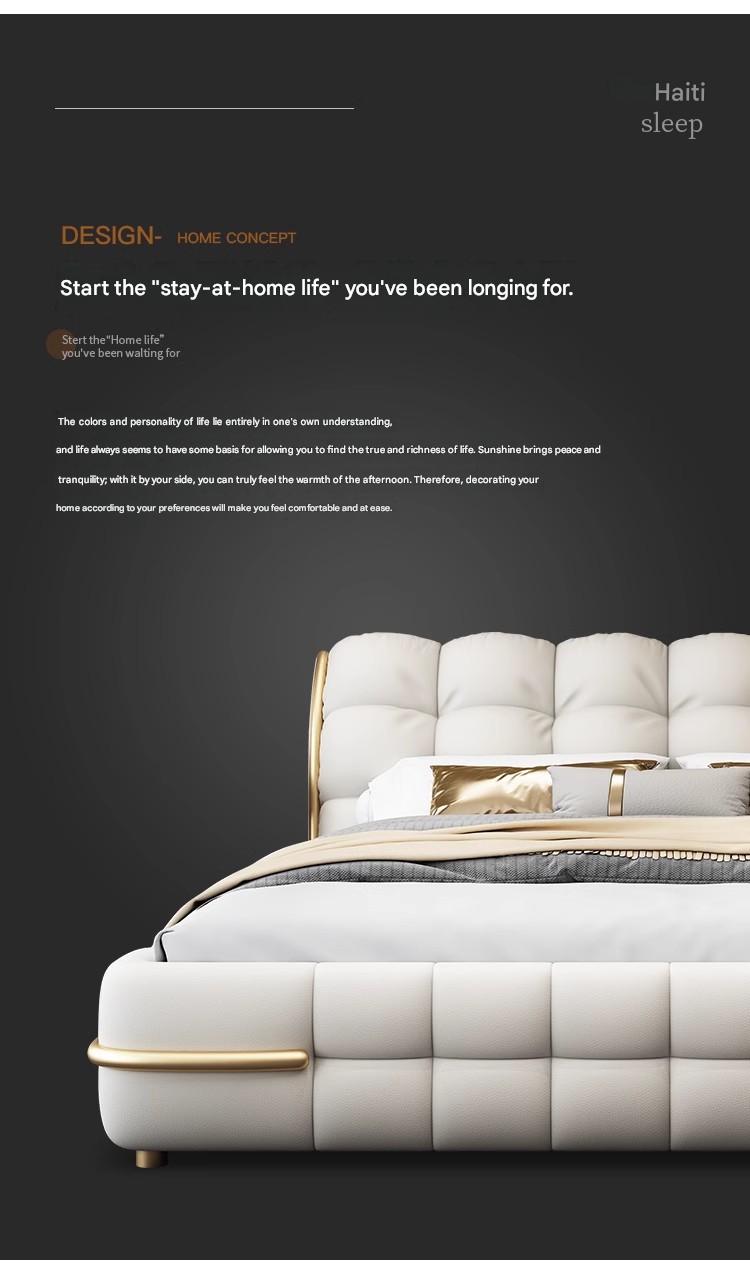 Luxury Upholstered Double Leather Bed with Storage
