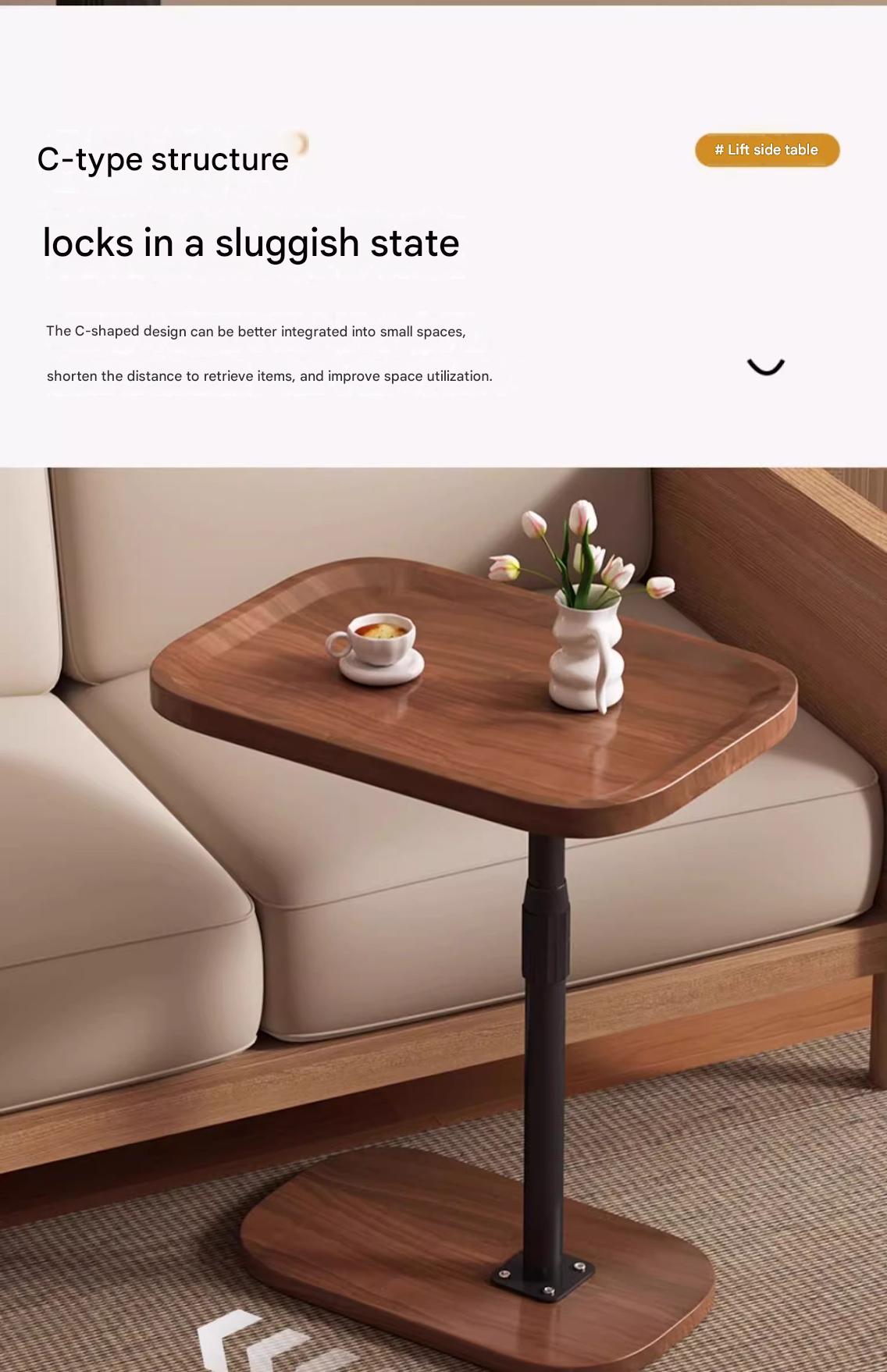 Luxury Adjustable Sofa Side Table with Wooden Top