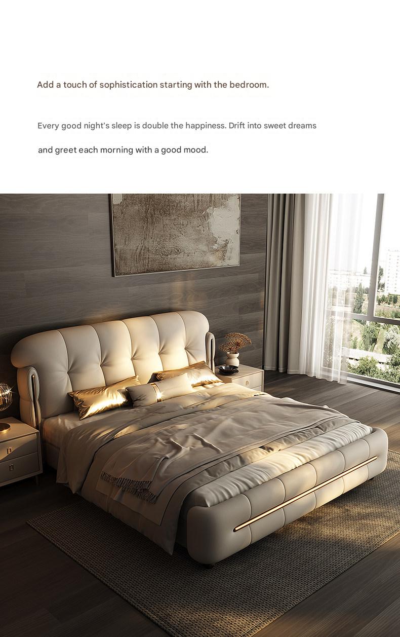 Modern Light Luxury Leather Double Bed with Soft Headboard