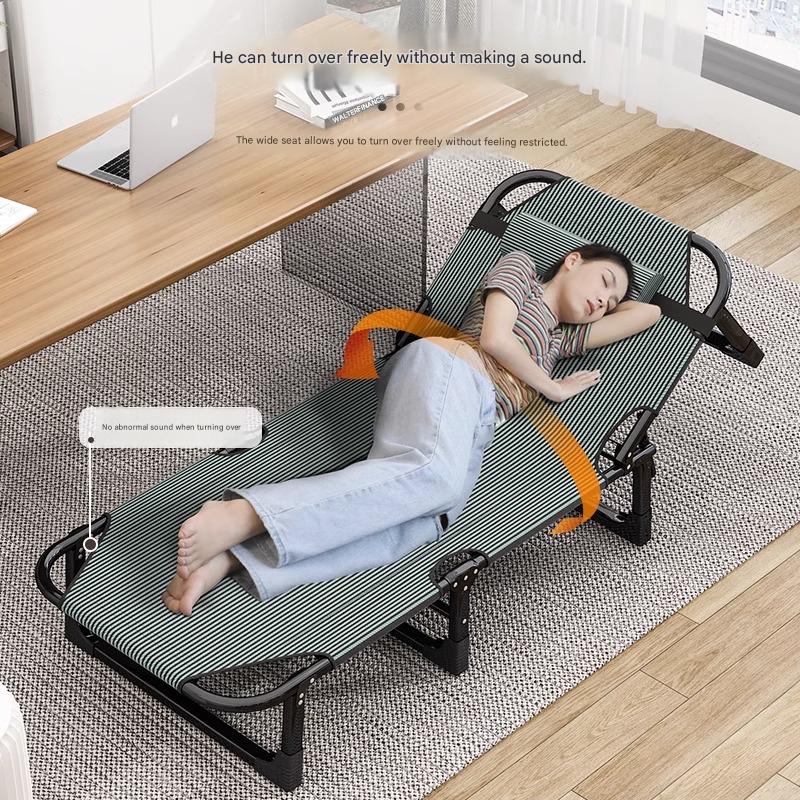 Portable Leisure Folding Bed With Head Support Pillow And Adjustable Reclining Backrest
