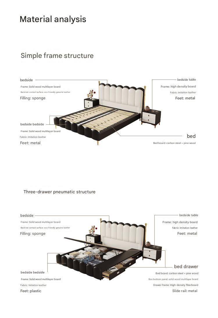 Modern Leather Double Bed with Curved Headboard