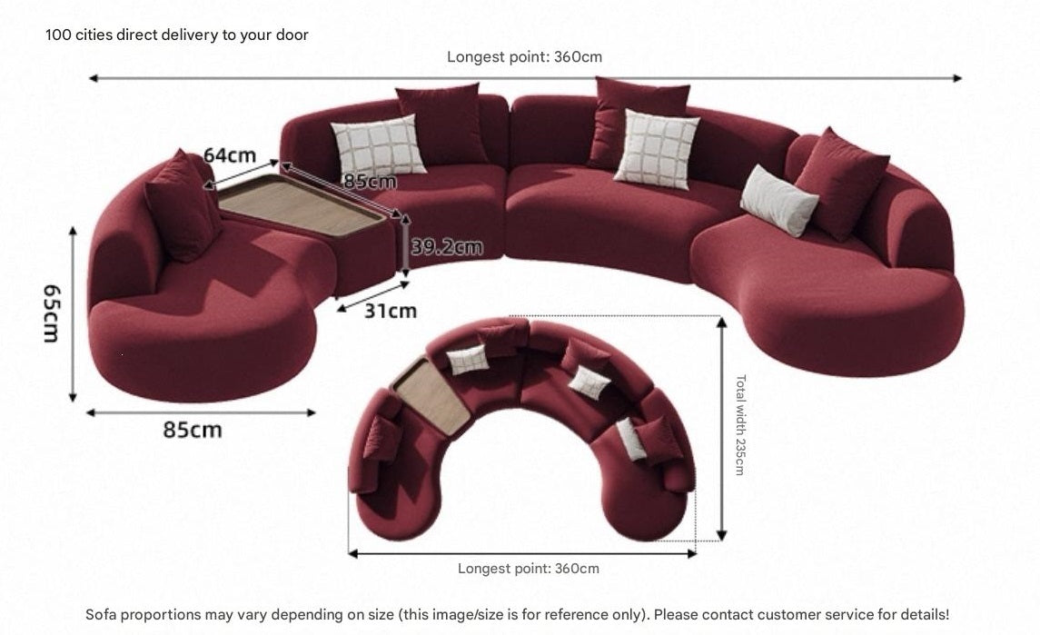 Luxury Modern Curved Sectional Sofa with Center Table