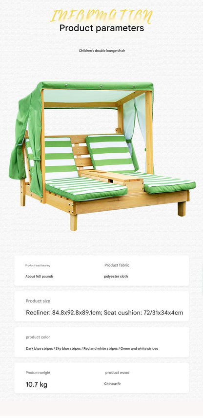 Kids Outdoor Double Lounge Chair with Canopy and Cushion