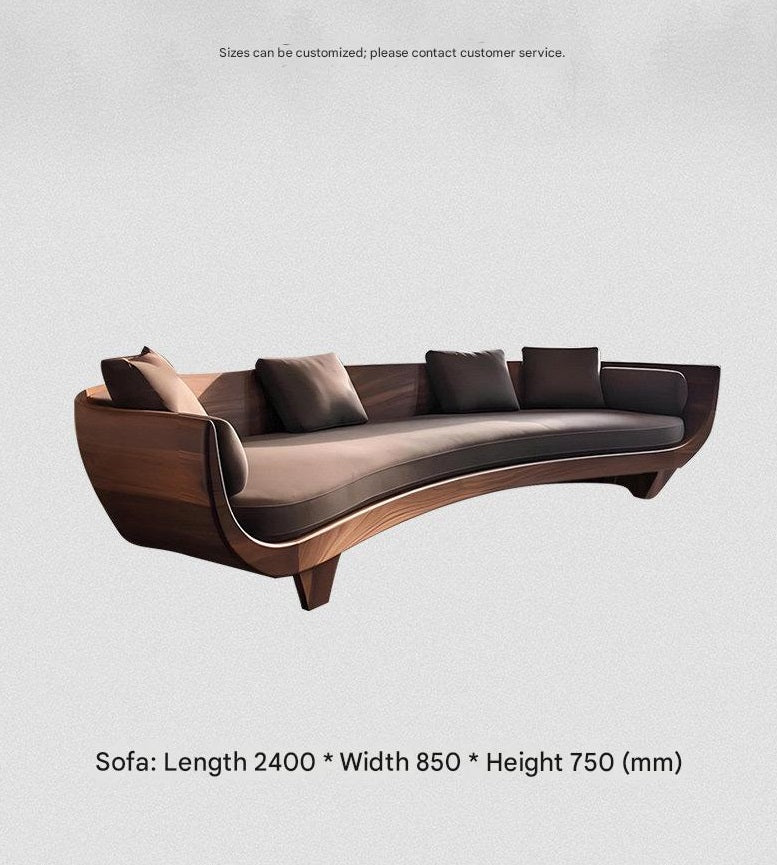 Luxury Curved Wooden Sofa with Cushions