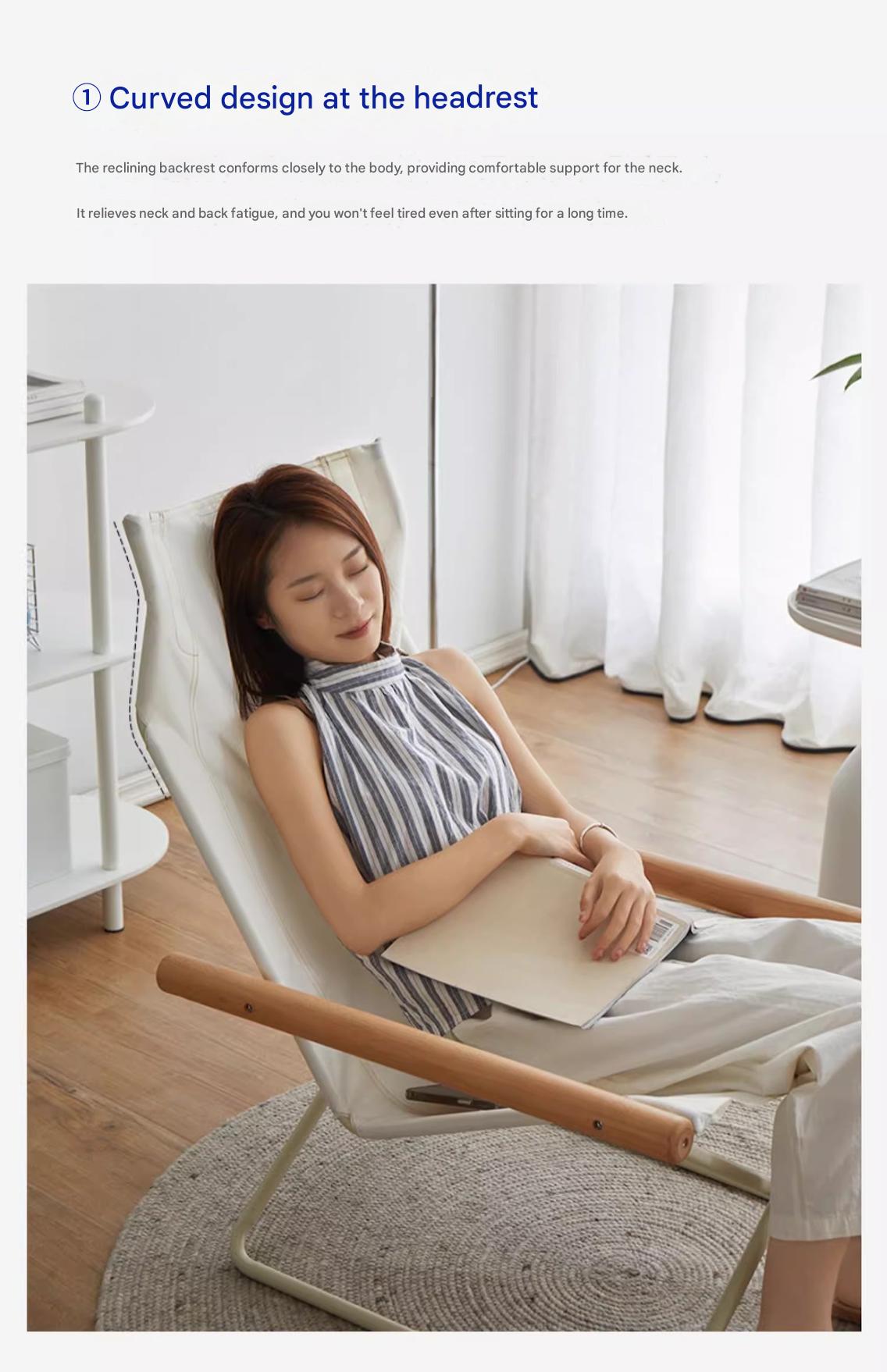 Modern Folding Lounge Chair with Wooden Armrests