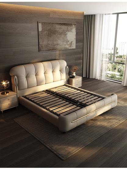 Modern Light Luxury Leather Double Bed with Soft Headboard