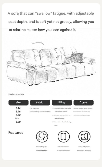 Luxury Electric Adjustable Backrest Chenille Cloud Fabric Sofa