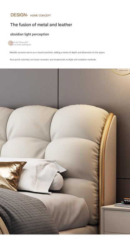 Luxury Upholstered Double Leather Bed with Storage