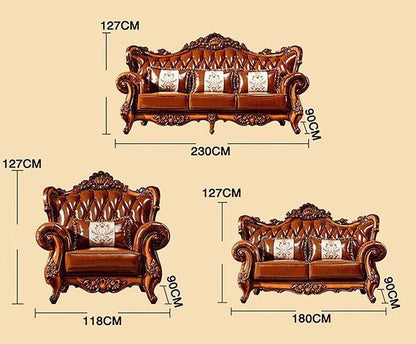 Luxury European Wooden Leather Sofa Set With Coffee Table