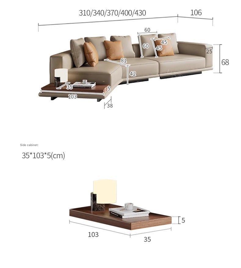 Italian Horizonte Flat Floor Leather Sofa With Side Cabinet