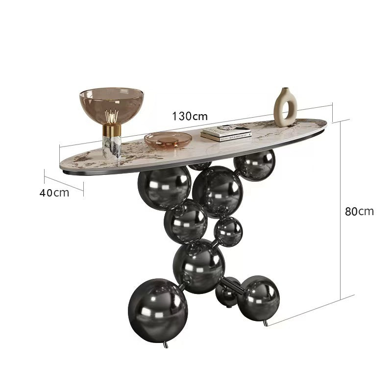 Light Luxury Rock Slab Sofa Table With Stainless Steel Base