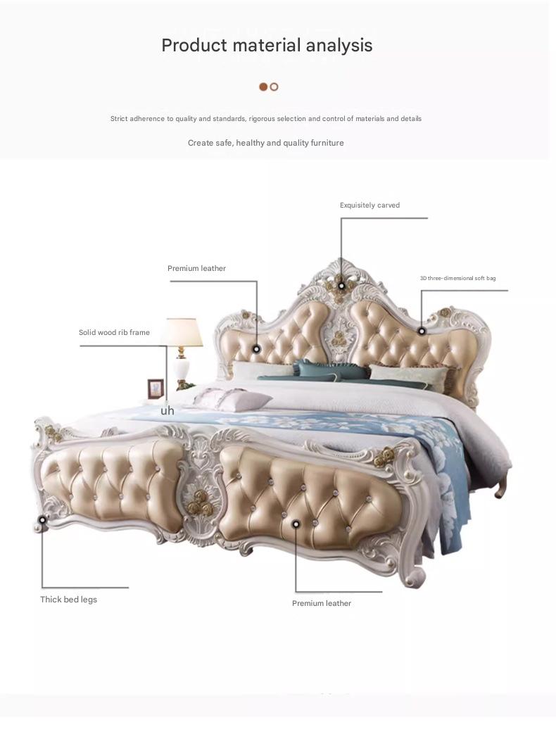 Luxury European French Wood Princess Double Bed