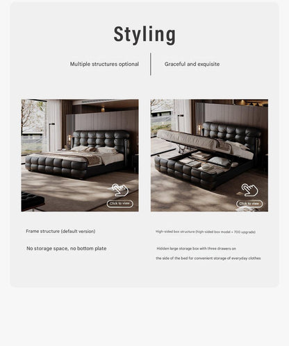 Luxury Italian Leather Bed with Tufted Cushion Headboard