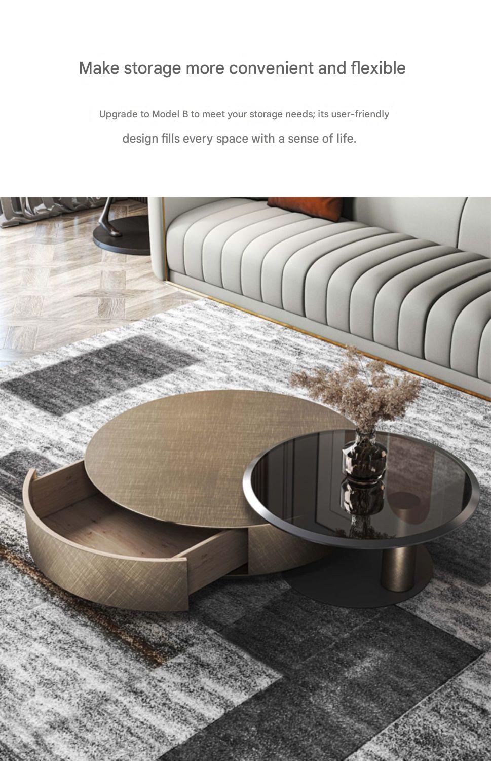 Italian Luxury Round Coffee Table with Side Table
