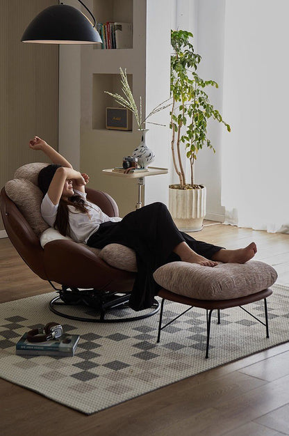 Modern Eggshell Swivel Recliner Chair with Ottoman