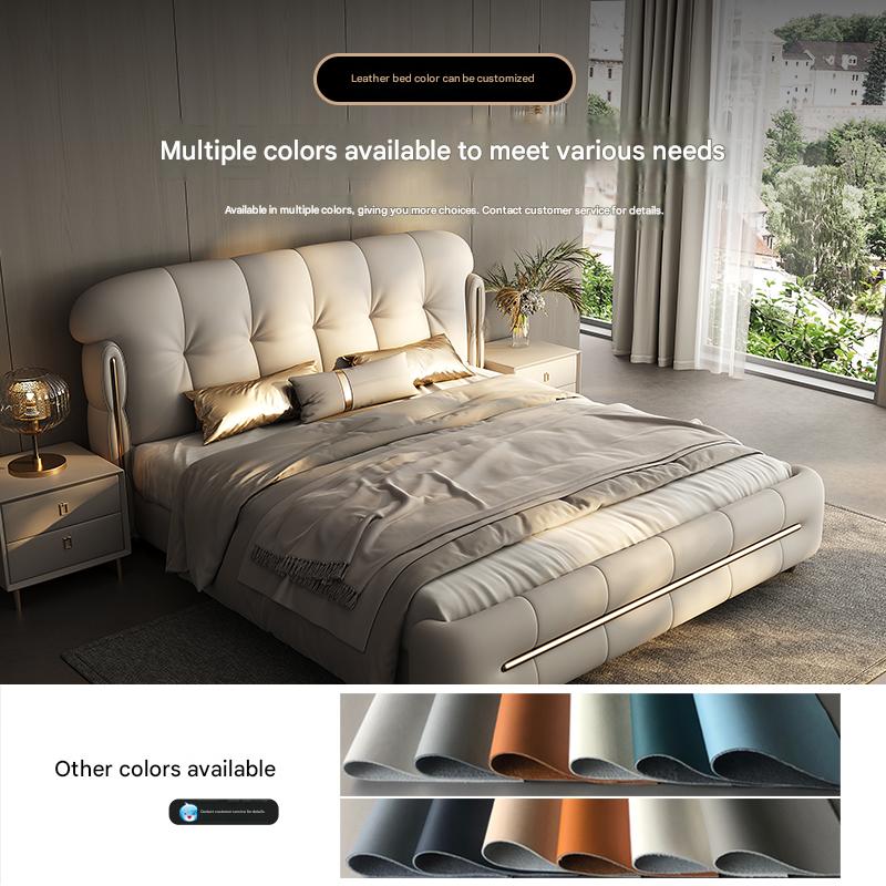 Modern Light Luxury Leather Double Bed with Soft Headboard