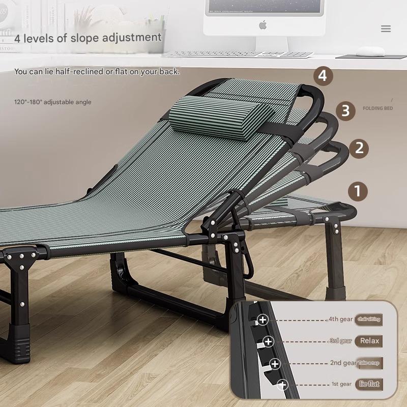 Portable Leisure Folding Bed With Head Support Pillow And Adjustable Reclining Backrest