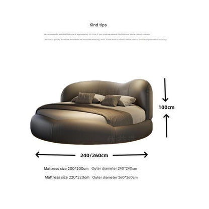 Luxury Round Leather Bed With LED