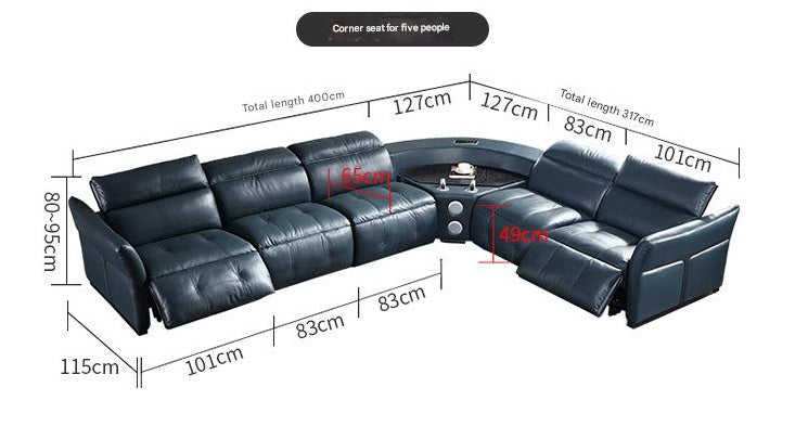 Modern Leather Recliner Sectional Sofa with LED Lights