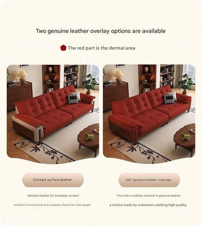Retro Wooden Leather Sofa
