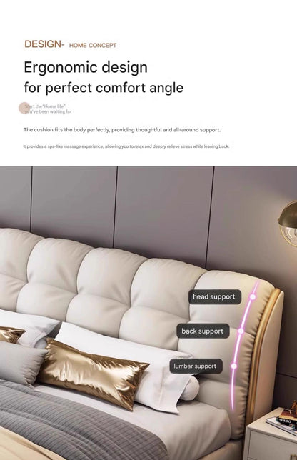 Luxury Upholstered Double Leather Bed with Storage