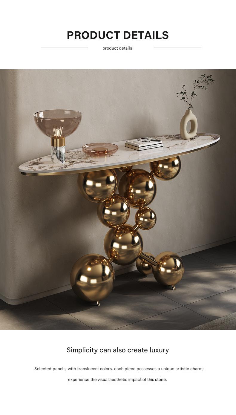 Light Luxury Rock Slab Sofa Table With Stainless Steel Base