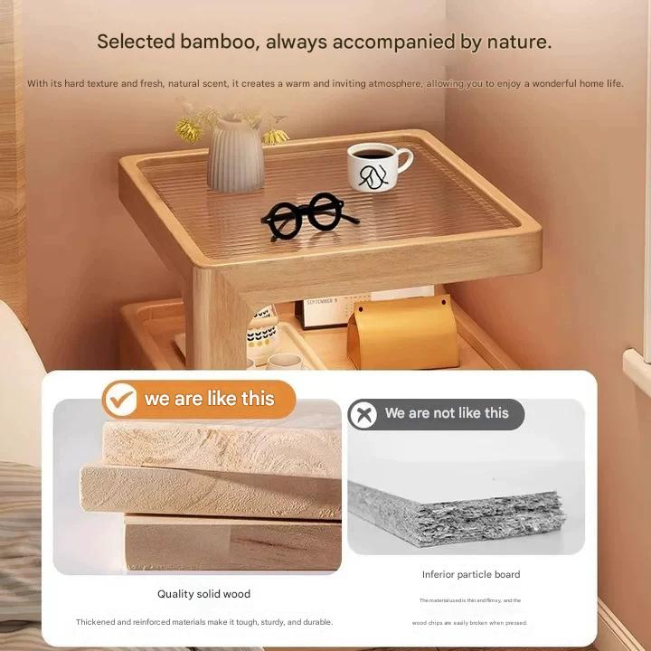 Modern Wooden Bedside Table With Wheels