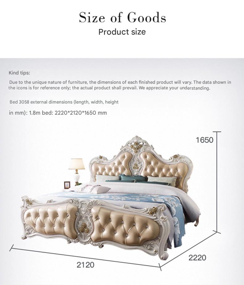 Luxury European French Wood Princess Double Bed