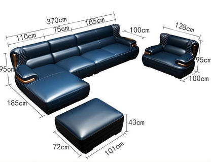Luxury L-Shaped Leather Sofa Set with Ottoman