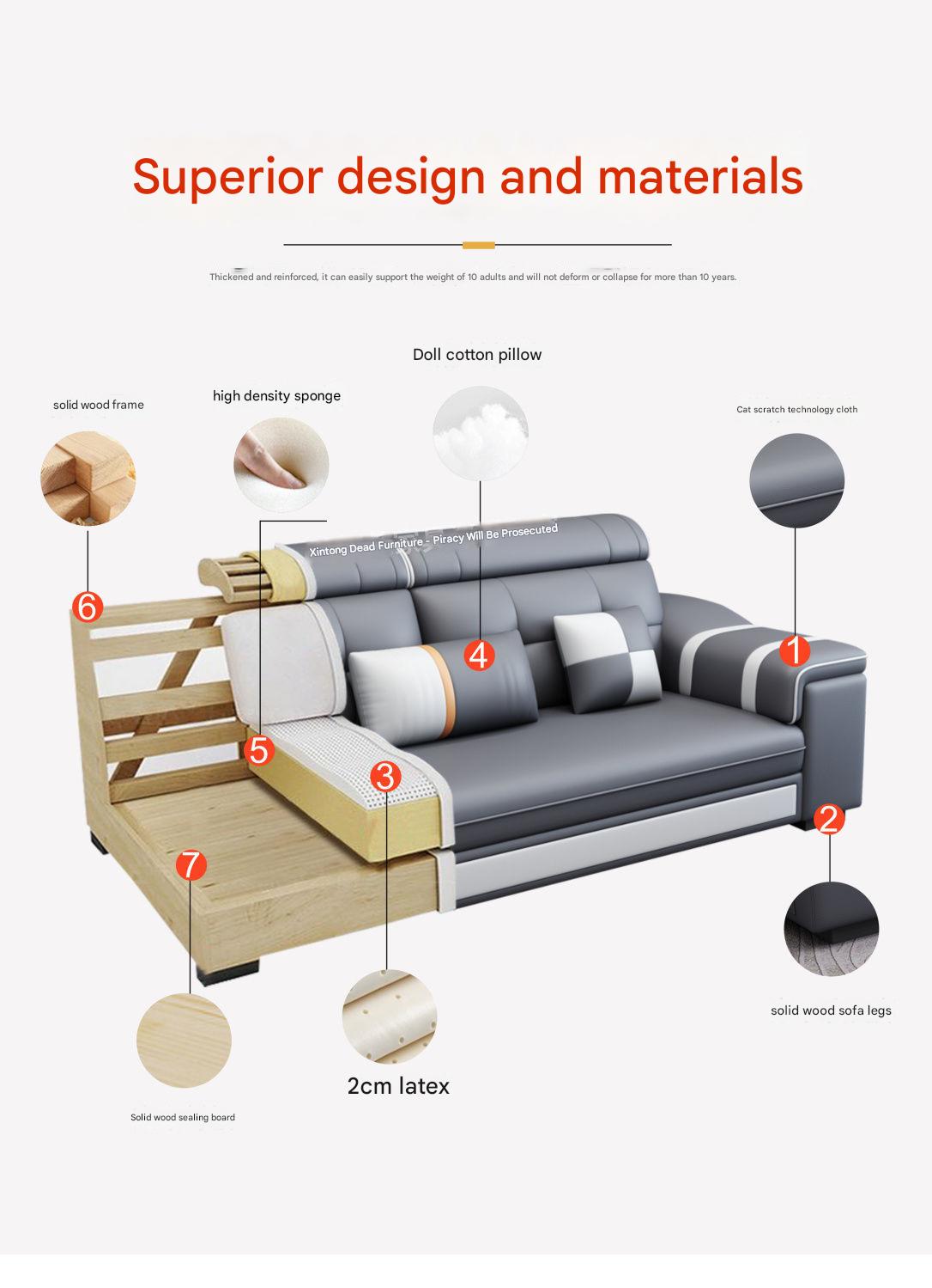Modern Multifunctional U-Shaped Leather Sofa Set