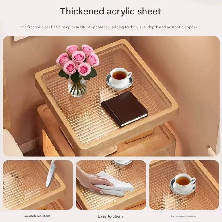 Modern Wooden Bedside Table With Wheels
