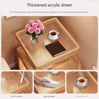 Modern Wooden Bedside Table With Wheels