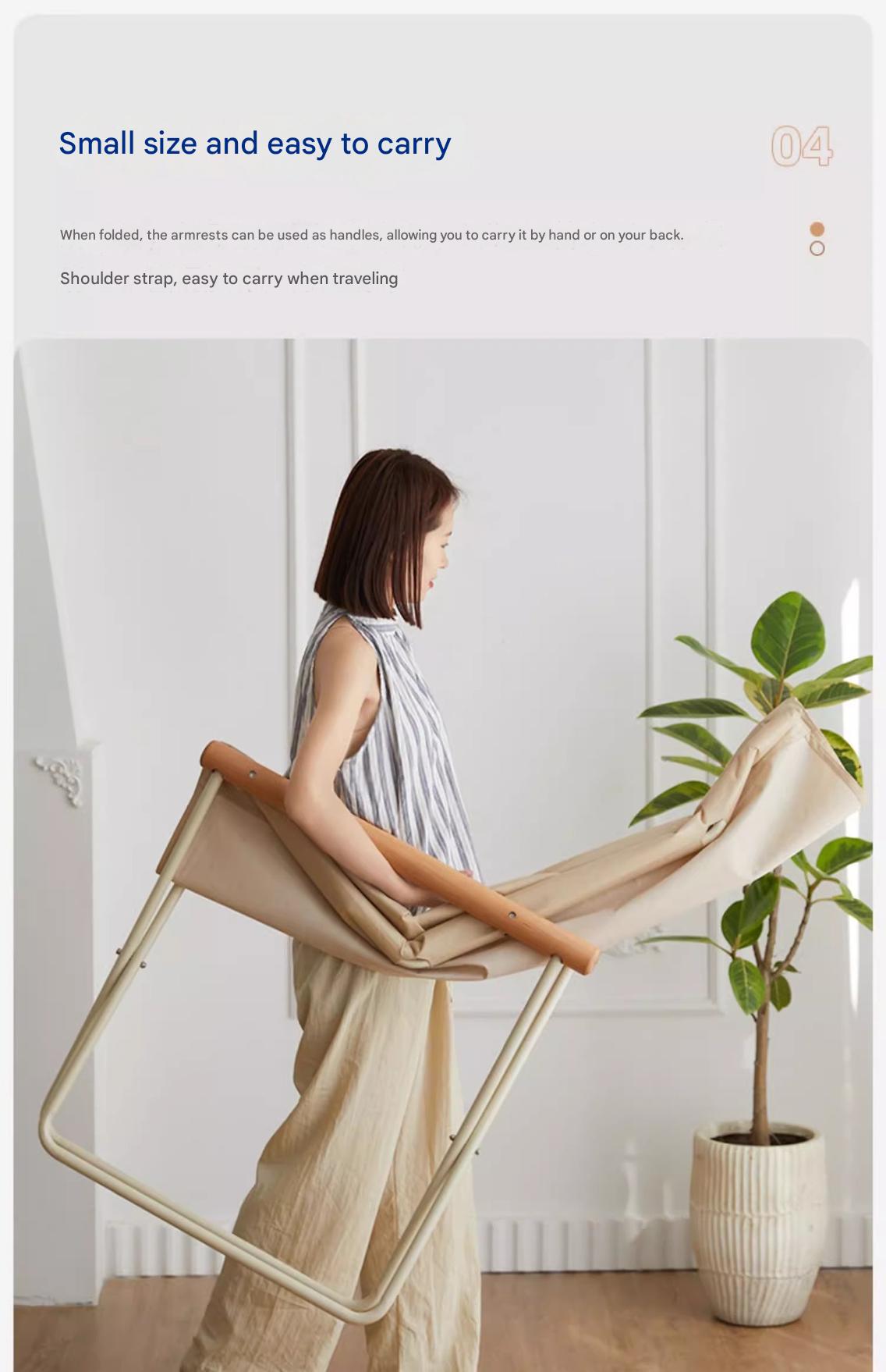 Modern Folding Lounge Chair with Wooden Armrests