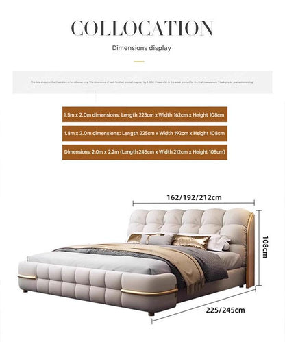 Luxury Upholstered Double Leather Bed with Storage
