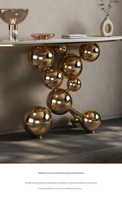 Light Luxury Rock Slab Sofa Table With Stainless Steel Base