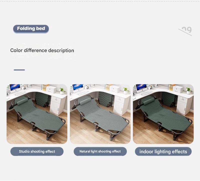 Portable Leisure Folding Bed With Head Support Pillow And Adjustable Reclining Backrest
