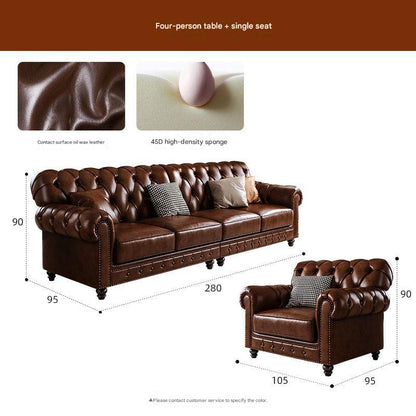 Classic Vintage Tufted Leather Sofa Set