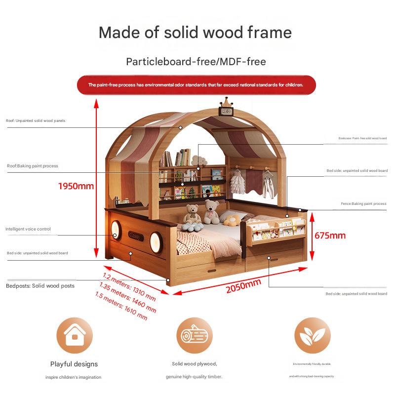 Luxury Solid Wood Kids Canopy Bed with Storage